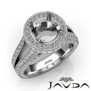 Round Semi Mount Halo Pave Split Shank Diamond Engagement Ring Platinum 1.5Ctw