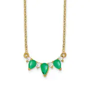 14K Yellow Gold Emerald and Real Diamond 18 inch Necklace