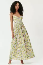 Nicholas Susan Womens Dress Size 2 Floral Print Linen Blend Sleeveless Maxi Long