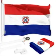 Combo Pack: 6 Ft Tangle Free Spinning Flagpole (White) & Paraguay Flag 3x5