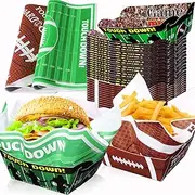 Wiooffen 100 Pieces Football Party Supplies 50 Football Disposable Food Serving Trays with 50 Football Deli Paper Sheets Rugby Football Theme Grease Resistant Liner Papers for Football Party Décor