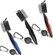 Gzingen 3 Packs Golf Club Brush and Groove Cleaner with 2 Ft Retractable Zip-line and Aluminum Carabiner, Golf Cleaning Tool Spike Groove Cleaner Nylon and Metal Bristles, Easily Attaches to Golf Bag
