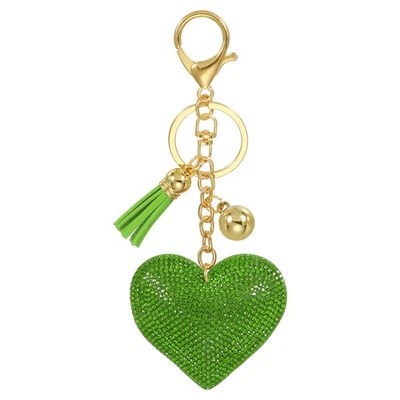 Rhinestone Keychain, Heart Shape Keychain Key Fob Charm Car Keys, Fruit Green
