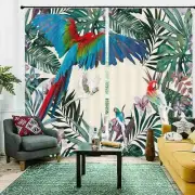 Colorful Parrots Flowers 3D Blockout Photo Print Curtain Fabric Curtains Window