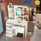 6 Drawers Vanity Table Stool Set Dressing Table 10 LED Lights Mirror Makeup Desk