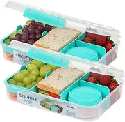 [Sistema] to Go Bento Box Create | Lunch Boxes with Compartments & Snack Pots | 1.48L | BPA-Free | Recyclable with Terracycle | 2 Count | Minty Teal