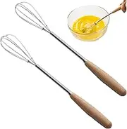 Tiny Whisk for Cooking 8" Long Mini Whisk 2Pcs Non Stick Stainless Steel Whisk Egg Whisks Multi Function Hand Balloon Whisk Wooden Whisk, Metal Mini Whisks for Cooking-
