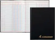 Adams Account Book, 4-Column, Black Cloth Cover, 9.25 x 7 Inches, 80 Pages Per Book (ARB8004M)
