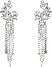 [Generic] Long Rhinestones Tassel Earrings Fringe Chandelier Earrings Crystal Earrings for Women Bling Bridal Earrings