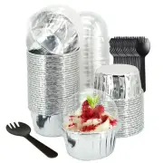 50 Pack Foil Cupcake Liners With Dome Lids,5.5 Oz Large Muffin Cups Cupcake C...