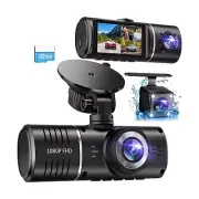 Dash Cam, 3 Channel Dash Cam, 1080P Dash Cam Front and Inside, Triple Dash Ca...