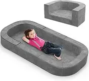 cutebeams 2-in-1 Portable Toddler Travel Bed and Sofa, Foldable Kids Floor Cot for Children 1-6 Years, Grey, Size L