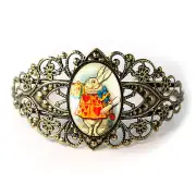 Alice in Wonderland White Rabbit Antique Bronze Filigree Fantasy Cuff Bracelet