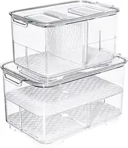 SANNO Vegetable Fruit Containers Fridge Food Storage Produce Saver Container Stackable Refrigerator Freezer Organizer Fresh Keeper Drawers Organizer set of 2