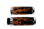 V-Twin 78455 Amber Flame Style Throttle By Wire Grip Set with Chrome Ends