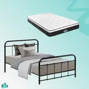 Single Package | Leo Metal Bed Frame Black & Bonita Pillow Top Mattress (Medium Firm)