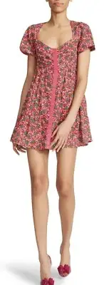 BETSEY JOHNSON Snap-Front Puff Sleeve Mini Dress Nordstrom Size M Fit Flare