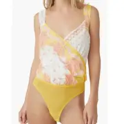 Free People Sweet Thing Mixed Print Cotton Bodysuit - Marigold Combo Size L