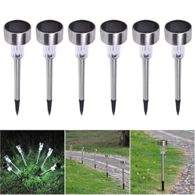 6 Pcs Stainless Steel LED Solar Power Landscape Light IP44 Pathway Garden White