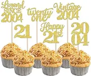 Rsstarxi 48 Pack Gold Glitter Vintage 2002 Cupcake Toppers Legend Since 2002 Twenty One Cupcake Picks Happy 21st Number 21 Cupcake Topper for 21st Birthday Wedding Anniversary Party Cake Decorations