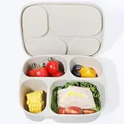 [Posuu] Food Container, Silicone Bento Box, 4 Compartment Lunch Box Container with Lids, Leak-Proof Salad Bento Boxes, Airtight, Microwave, Dishwasher and Freezer Safe (Beige)