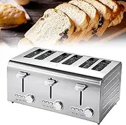 Commercial 6 Toaster, Stainless Steel with Extra-Wide Slots & High Lift - 7 Levels, Frozen/Cancel/Reheat, Auto Pop-Up, Removable Crumb Tray