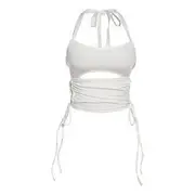 Open-Back Cutout Halter Top White - M