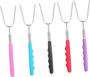 ibasenice 5Pcs Extendable Stainless Steel Roasting Sticks for BBQ and Camping Heat Resistant Skewers with Storage Bag Grilling Accessories for Outdoor Cooking and Campfires