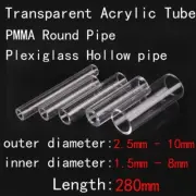 1pcs 280mm Length 2.5mm-10mm OD Transparent Acrylic Tube PMMA Hollow Round Pipe
