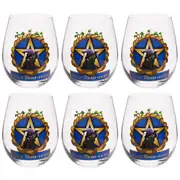 6PK Tallulah Stemless Wine Glass Tumbler Party Drinkware Black Cat Clear