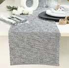 CHARDIN HOME Recycled Cotton Grey Table Runner, Handwoven Tonal Table Runner