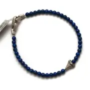 New DAVID YURMAN Mens 4mm Lapis Spiritual Bead Bracelet Silver Shark Tooth Med