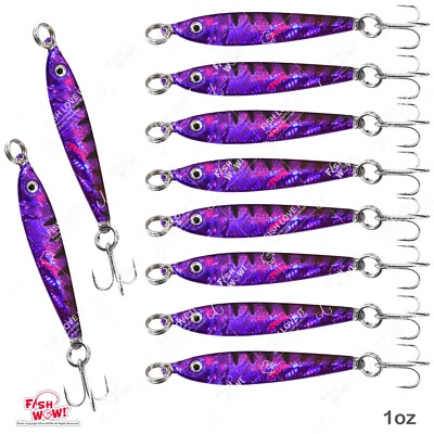 10pcs Fish WOW! blue silver 1oz Trolling Mega Live Metal Lure Jig Luna Bait