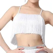 [Frediuo] Women Tassels Fringe Top Strappy Fashion Lady Tank Top for Party Dress up, White M