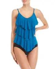 New Magicsuit Miraclesuit Tankini Rita 10 40 Tiered Ruffled 2 Piece Solid Blue
