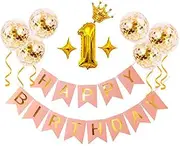 Number 1 Balloons for 1 Year Old, 1st Birthday Decorations Set - Happy Banner, Crown, Star, Sequin Balloons, Flag (Gold)