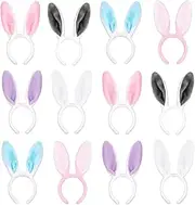 FOIMAS Plush Bunny Ears Headbands,Assorted Color Rabbit Ear Hairband for Easter Halloween Costume Party Favor,Pack of 12