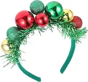 [LALADEFIEE] Christmas Headband Xmas Bells and Tinsel for Hair Fascinator Headband Christmas Tinsel New Year Headband Christmas Ball Bell Headbands Hair Accessories for Christmas Red Plastic