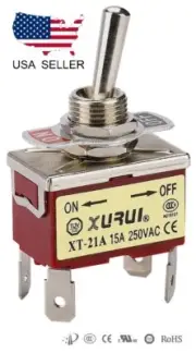 HEAVY DUTY DPST ON-OFF TOGGLE SWITCH 20A 125V, 15A 250V SPADE TERMINALS (21A)