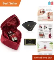 Small Crimson Brass Cremation Urn with Heart Shaped Velvet Case & Funnel
