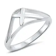 .925 Sterling Silver Tilted Cross Religious Promise Ring Size 5-10 NEW