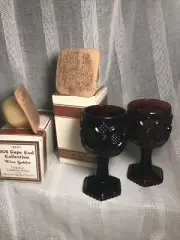 AVON 1876 CAPE COD COLLECTION Wine Goblet (2) Red Cranberry VTG 1982 Collectible
