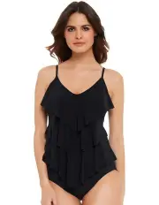 [Magicsuit] Rita DD Cup Slimming Tiered Tankini Top in Black