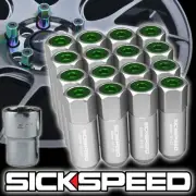 SICKSPEED 16 PC POLISHED/GREEN CAPS ALUMINUM 60MM LOCKING LUG NUTS 12X1.25 L11