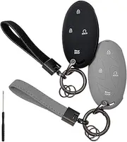 REPROTECTING Silicone Rubber Key Fob Cover Compatible with Hyundai 2025 2024 Tucson Elantra Santa Fe Kona Sonata IONIQ, 4 5 7-Button Key fob (Black+Grey Key Chain Covering Rope)