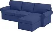 Sofa Cover Only. Dense Cotton Ektorp Loveseat (2 Seater) with Chaise Lounge Cover Replacement is Made Compatible for IKEA Ektorp Sectional 3 Seat (Three) Sofa Slipcover. Cover Only (Darker Blue)