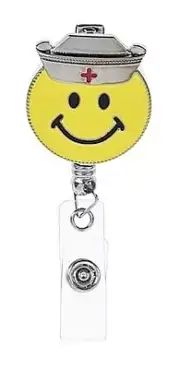 ID Badge reel clip on - By Ganz Smiley Face with Nurse Hat ER63895_Smiley