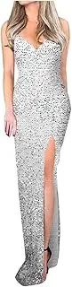 [Generic] Prom Dress for Women Sequin Sparkly High Slit Dress Elegant Formal Gowns Glitter Cocktail Party Dresses