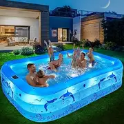 StarOcean Inflatable Pool with Lights, 2024 Upgraded Family Inflatable Swimming Pool for Kids,Adults, Blow up Pool Solar Powered, Large Kiddle Pool, 105"x65"x25''Oversized Thickened Pool for Backyard