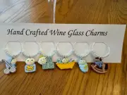 "BABY BOY SHOWER '' SET OF 6 HAND CRAFTED WINE GLASS CHARMS